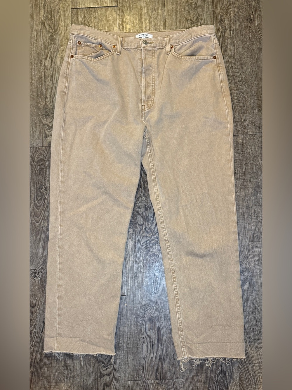 RE/DONE Tan Cropped Straight Leg Jeans Raw HemWomen's Denim Sz 32‎